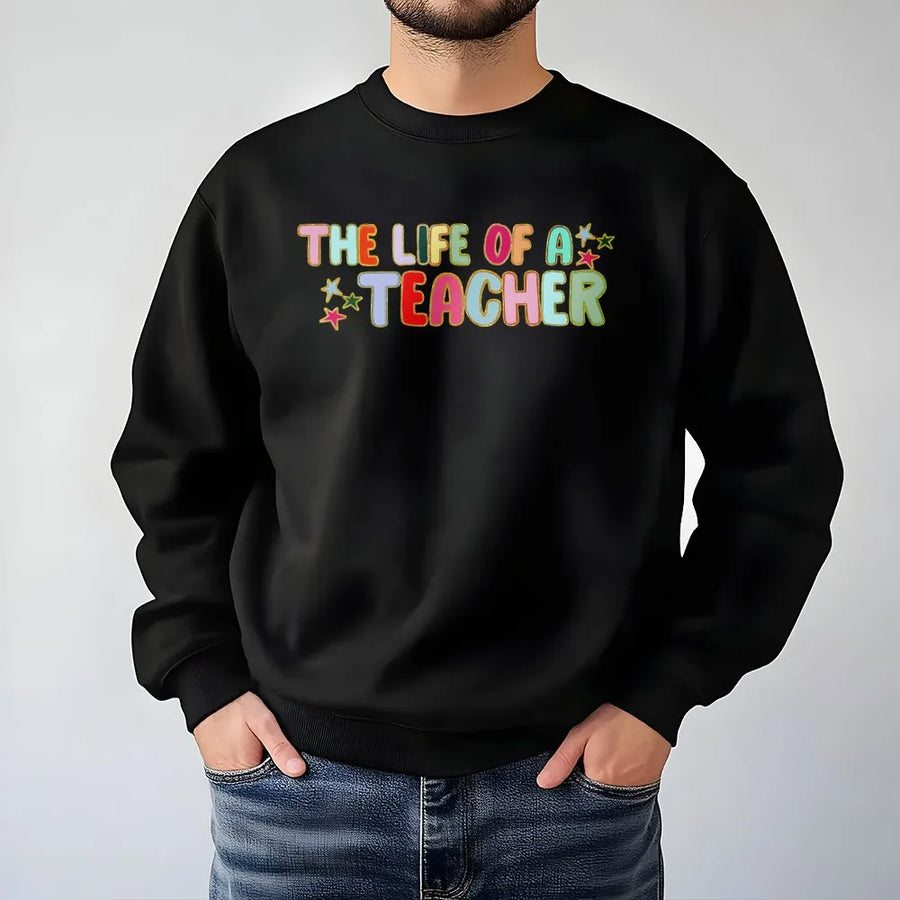 Retro Teacher Shirt | Colorful 'The Life of a Teacher' Graphic Tee | Soft Cotton T-Shirt | Teacher Appreciation Gift for Elementary School Educator