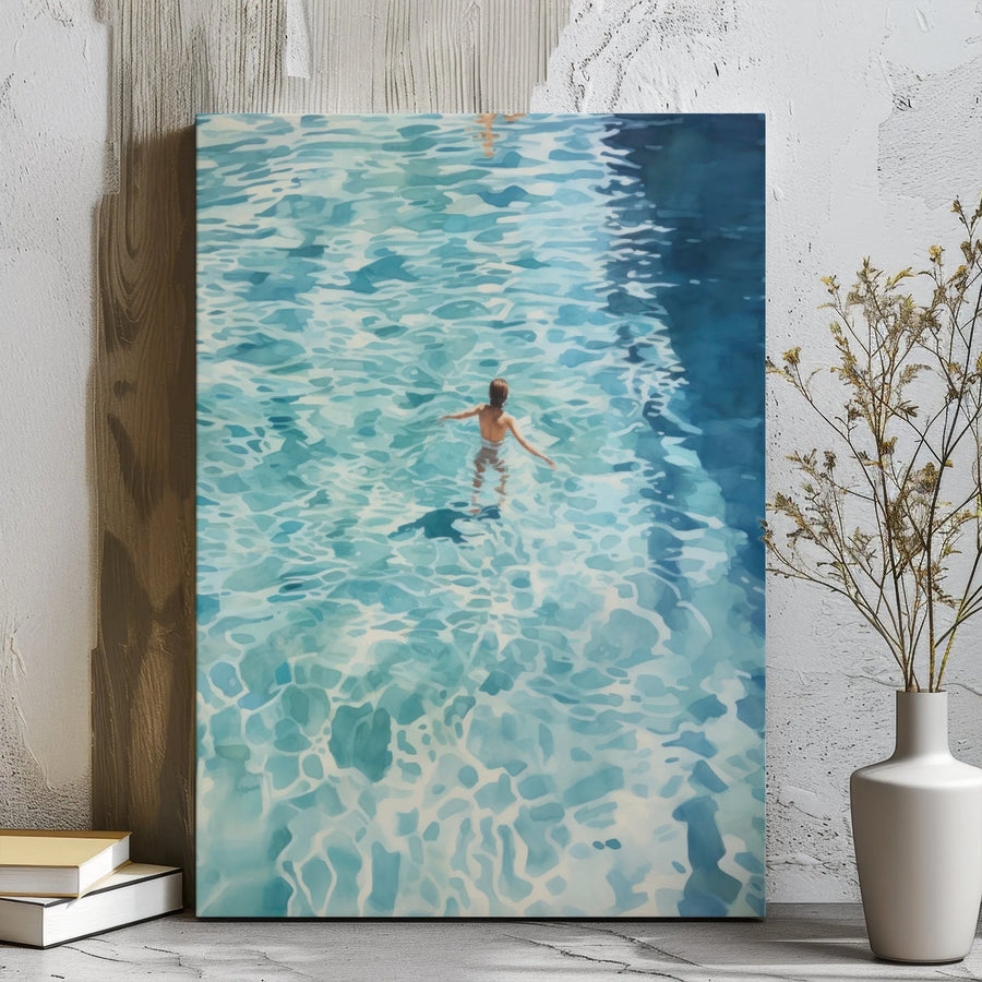 Swimming Pool Canvas Print | Sunlit Water Aesthetic Wall Art | Premium Gallery Wrap | Modern Coastal Decor For Bedroom Or Office