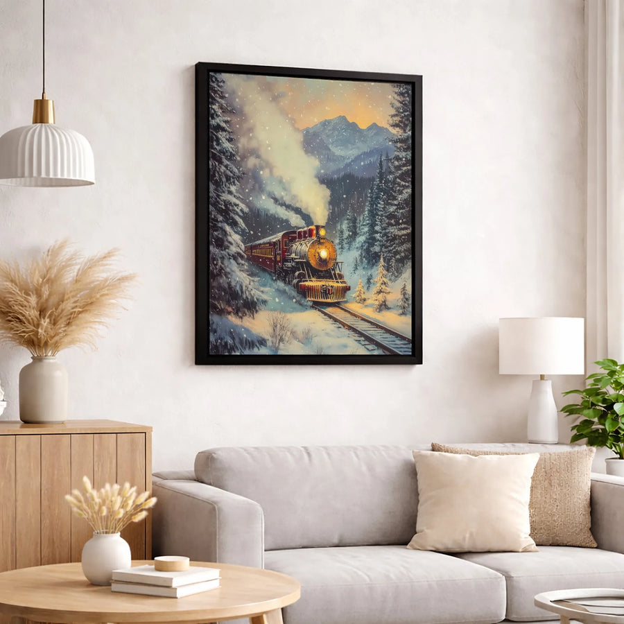 Steam Train Wall Art | Snowy Mountain Winter Landscape Print | 1.25 Inch Premium Gallery Canvas | Holiday Home Decor Gift