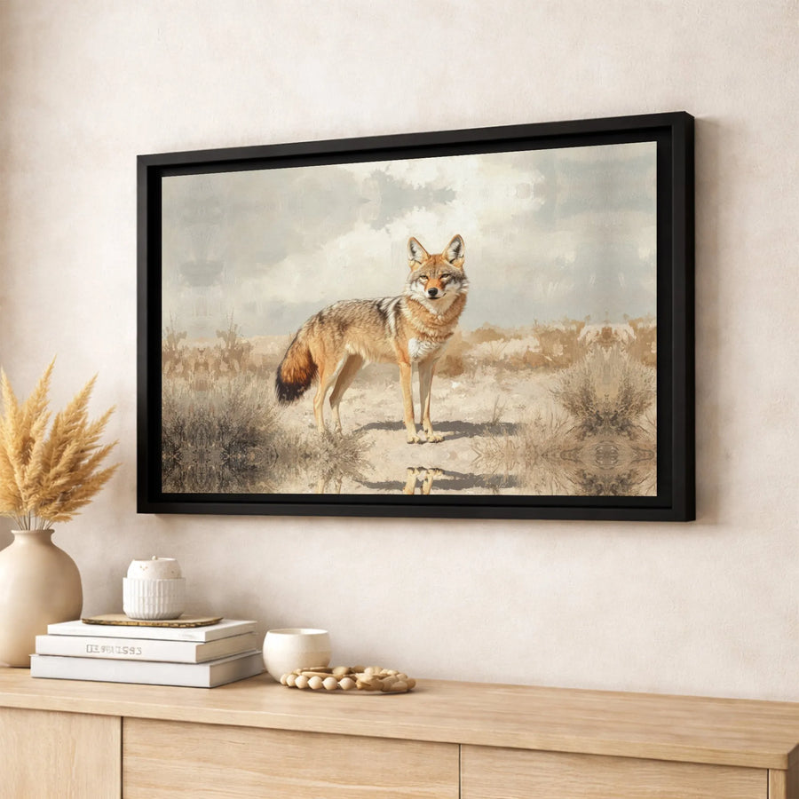 Coyote Desert Canvas Art | Southwestern Wildlife Oil Painting Print | Premium Gallery-Wrapped Wall Decor | Western Home Office Gift