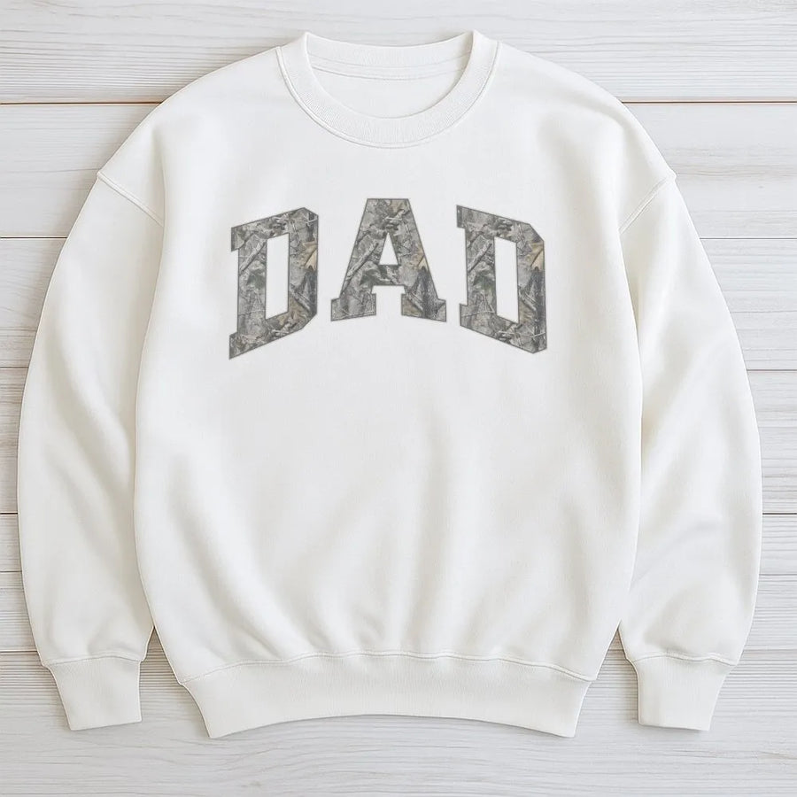 Camo Dad Sweatshirt | Woodland Camo Block Letter Print | Soft Cotton Tee | Father's Day Gift for New Dad, Matching Parent Shirts