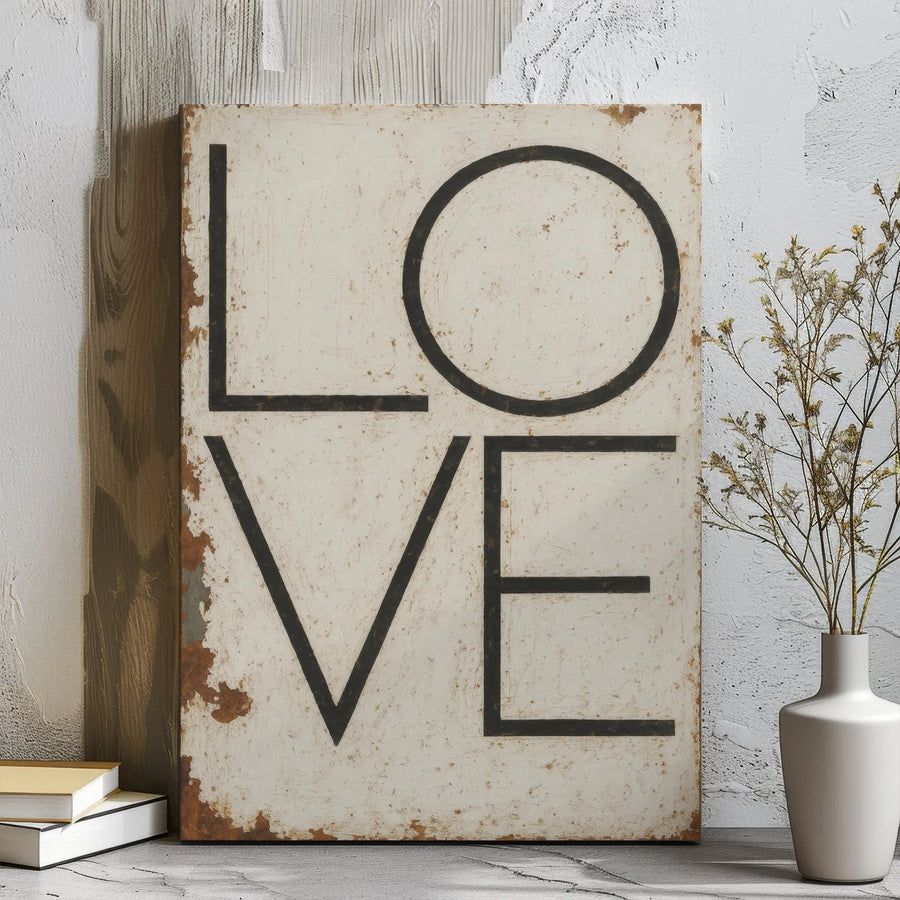 Love Stacked Letter Canvas Wall Art | Rustic Farmhouse Typography Print | Premium 1.25" Gallery Wrap | Romantic Home Decor Gift