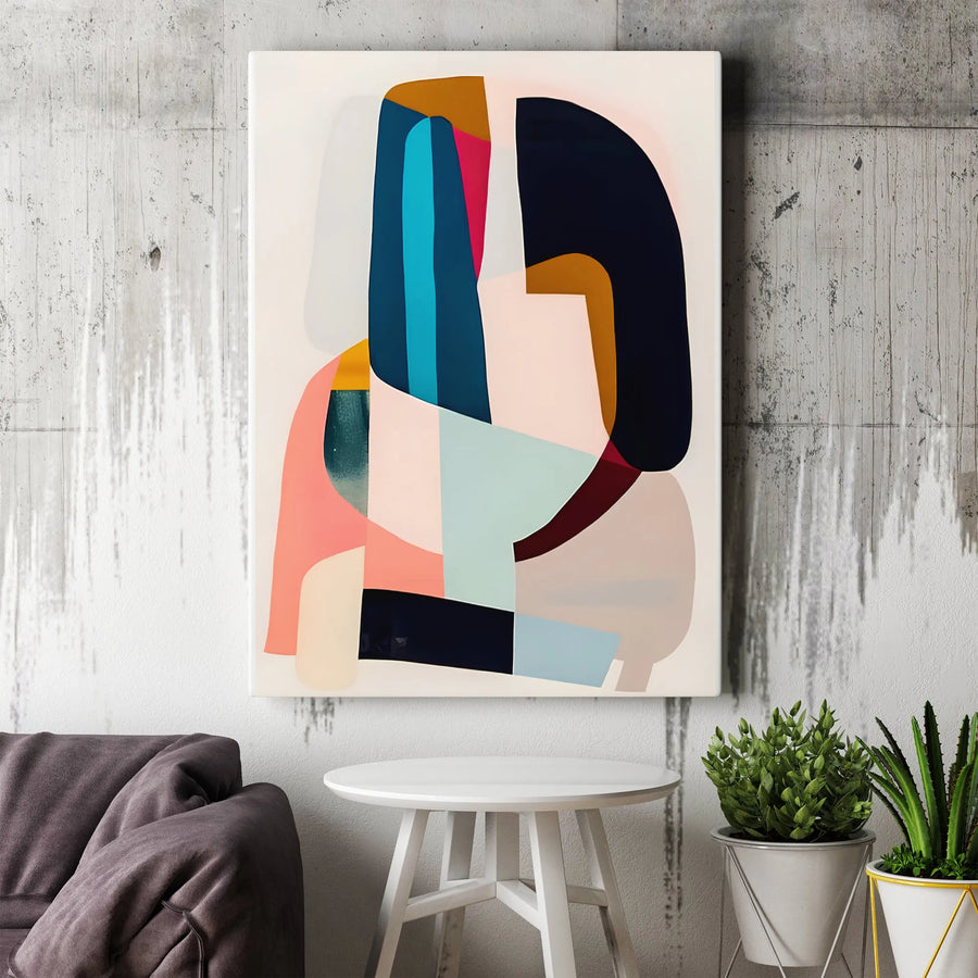 Abstract Geometric Canvas Print | Mid-Century Modern Wall Art with Colorful Shapes | Premium Gallery Wrapped Canvas | Living Room Decor Gift