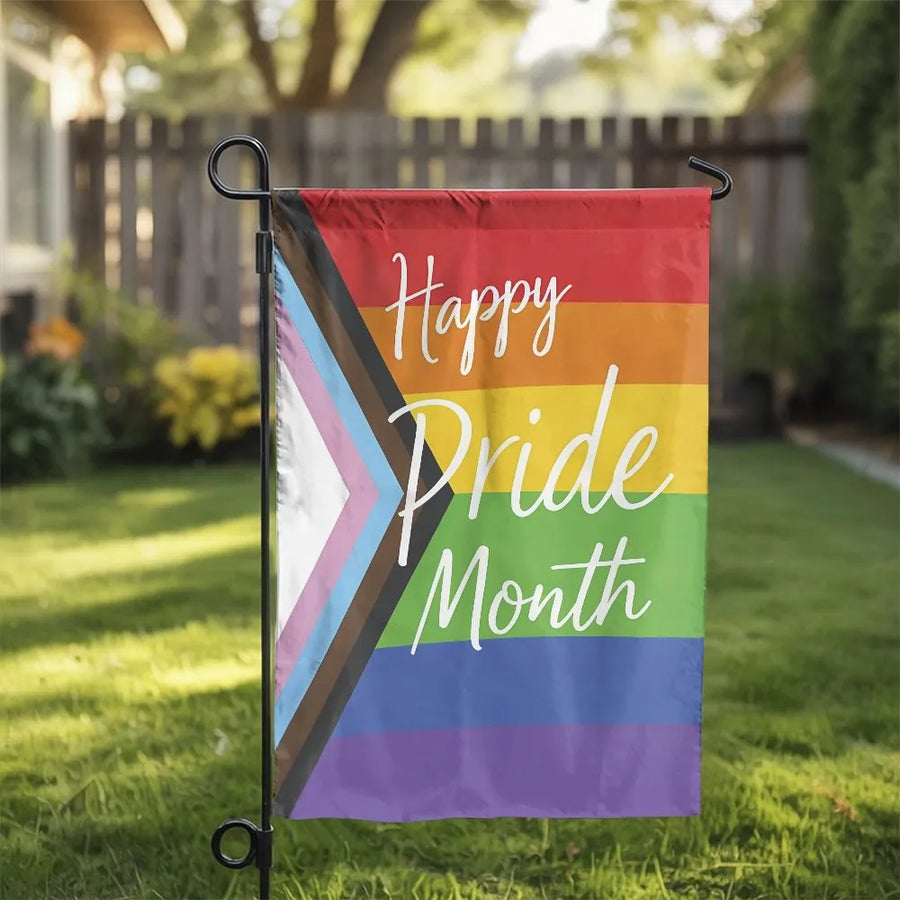 Happy Pride Month Garden Flag | Progress Rainbow Flag Design | Weather Resistant Premium Polyester | LGBTQ+ Yard Decor Gift