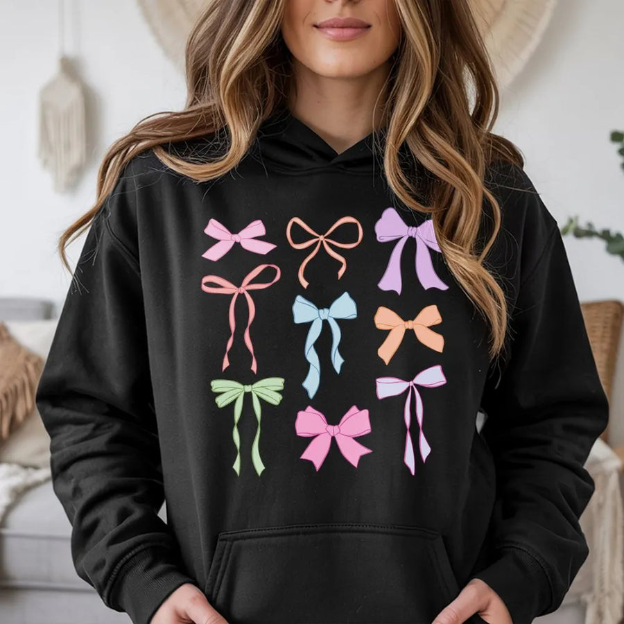 Coquette Bow Hoodie | Pastel Ribbon Aesthetic Graphic | Premium Cotton Blend | Trendy Oversized Gift For Her