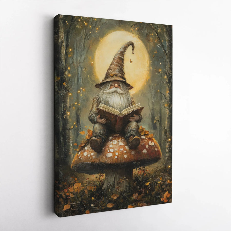 Gnome Reading Book Canvas Art | Enchanted Forest Mushroom Decor | Premium Fade-Resistant Gallery Wrap | Magical Fantasy Gift for Book Lovers