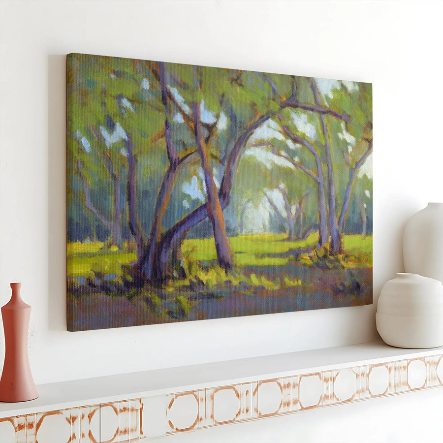 Forest Path Canvas Print | Impressionist Sunlit Woods Painting | Premium Gallery Wrap Canvas | Living Room & Office Wall Decor Gift