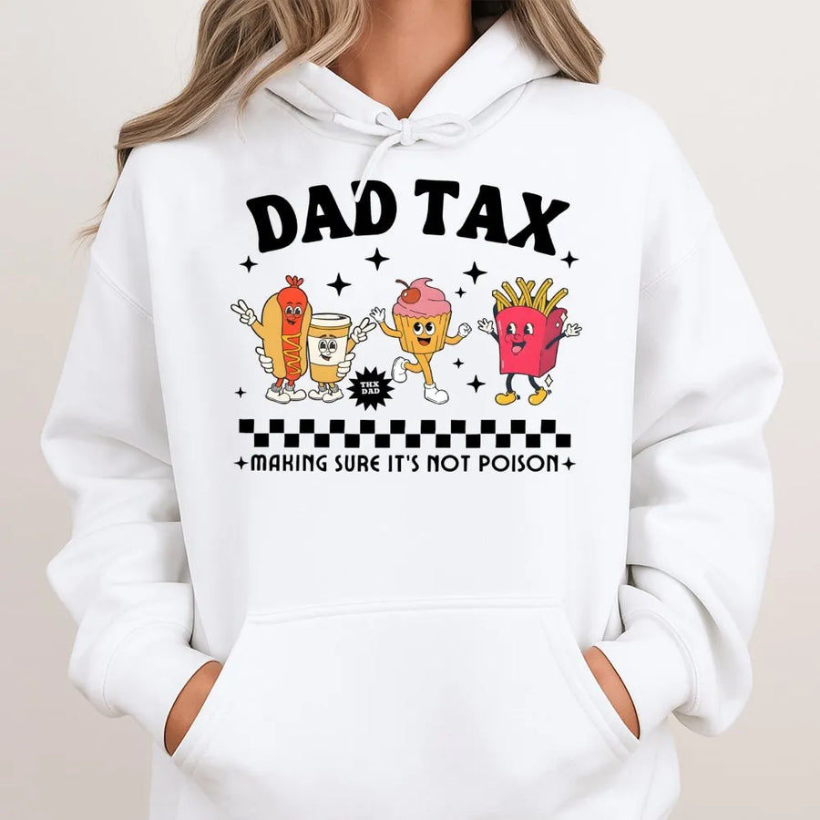 Dad Tax Hoodie | Funny Cartoon Junk Food Graphic | Premium Cotton Blend | Humorous Father's Day 2026 Gift for Dads Who Love Snacks