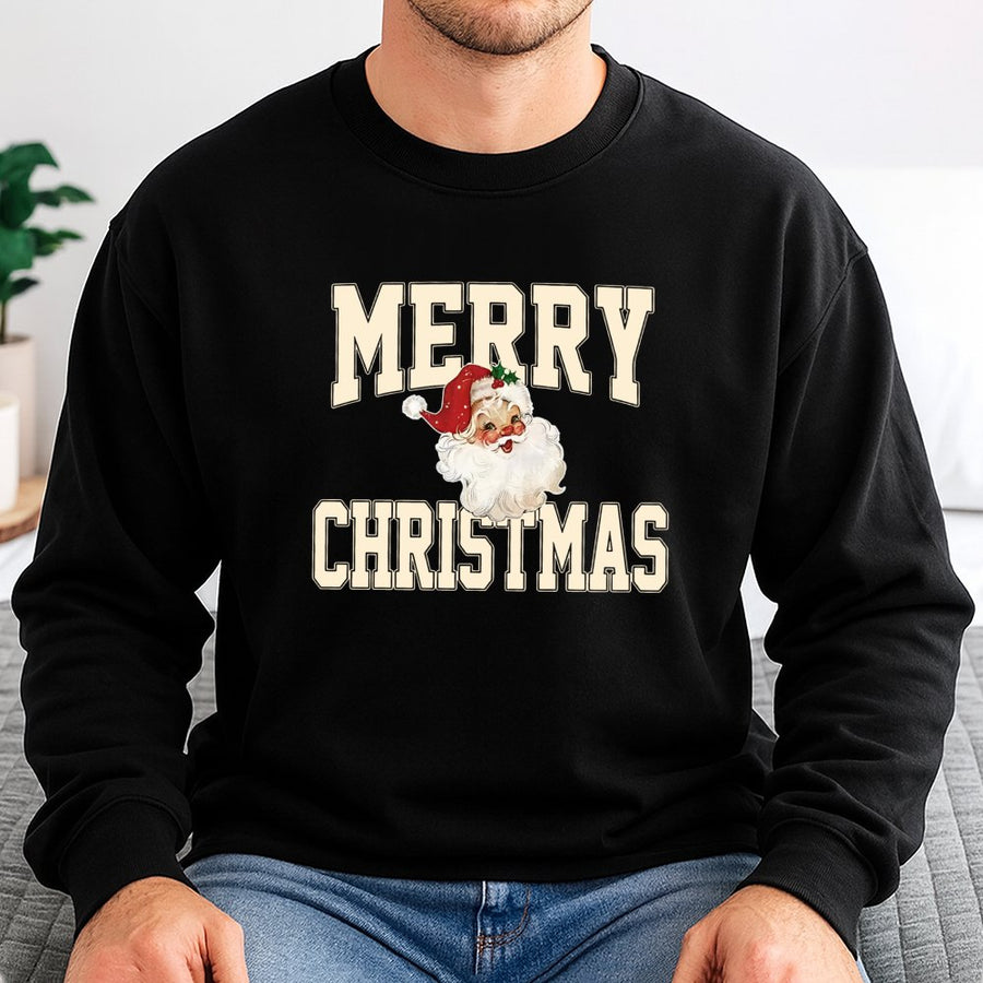 Merry Christmas Santa Sweatshirt | Vintage Retro Graphic Holiday Design | Premium Soft Cotton Blend | Festive Unisex Holiday Gift for Her and Him