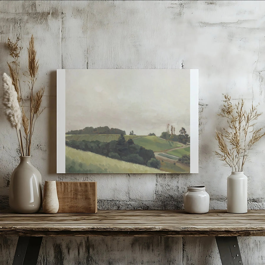 Rolling Hills Canvas Wall Art | Muted Green Landscape Painting | Premium Canvas Print | Farmhouse Living Room Decor