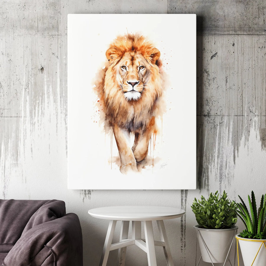 Majestic Lion Watercolor Canvas Wall Art | Walking Lion Portrait Decor | Premium Fade-Resistant Print | Gallery-Quality Home & Office Gift