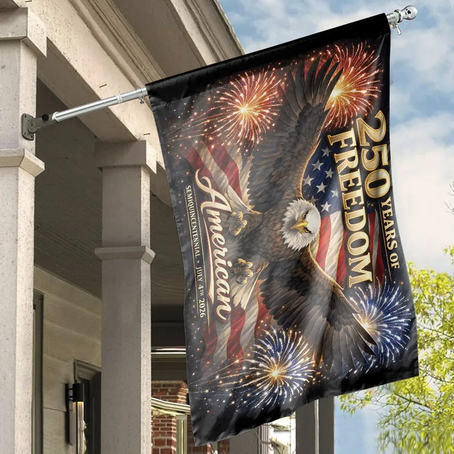 American 250th Anniversary House Flag | Patriotic Eagle & Fireworks Design | Premium Double-Sided Polyester | July 4th 2026 Semiquincentennial Commemorative Gift