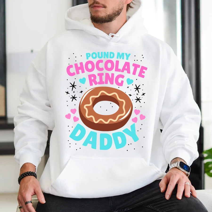 Funny Donut Hoodie | Inappropriate Chocolate Pun Graphic | Soft Cotton-Poly Blend | Gift for Dad or Donut Lover