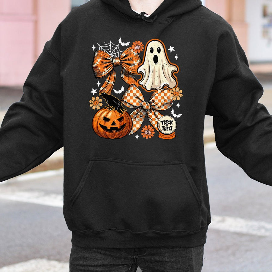 Coquette Halloween Ghost Hoodie | Spooky Season Aesthetic Bow Design | Soft Cotton Blend Premium Sweatshirt | Trendy Fall Gift for Women