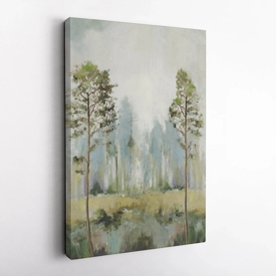 Misty Forest Canvas Wall Art | Serene Pine Tree Landscape Painting | Premium 1.25" Thick Canvas | Nature Lover Gift for Home Office Decor