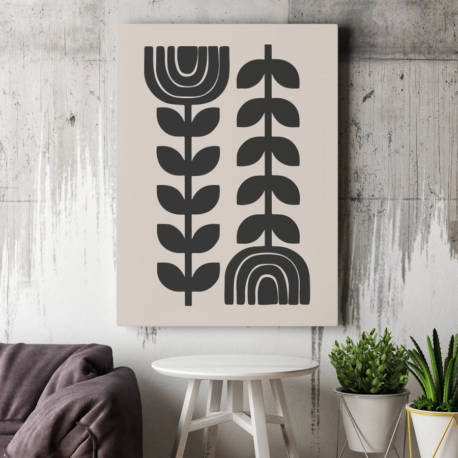 Boho Abstract Botanical Canvas Art | Minimalist Floral And Rainbow Wall Decor | Premium 1.25 Inch Gallery Wrap | Modern Home Gift For Her
