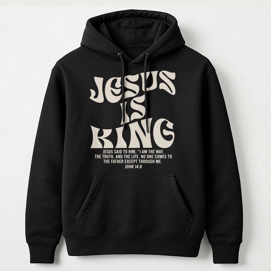 Jesus Is King Hoodie | John 14:6 Bible Verse Graphic | Premium Cotton Blend | Christian Religious Gift for Men and Women