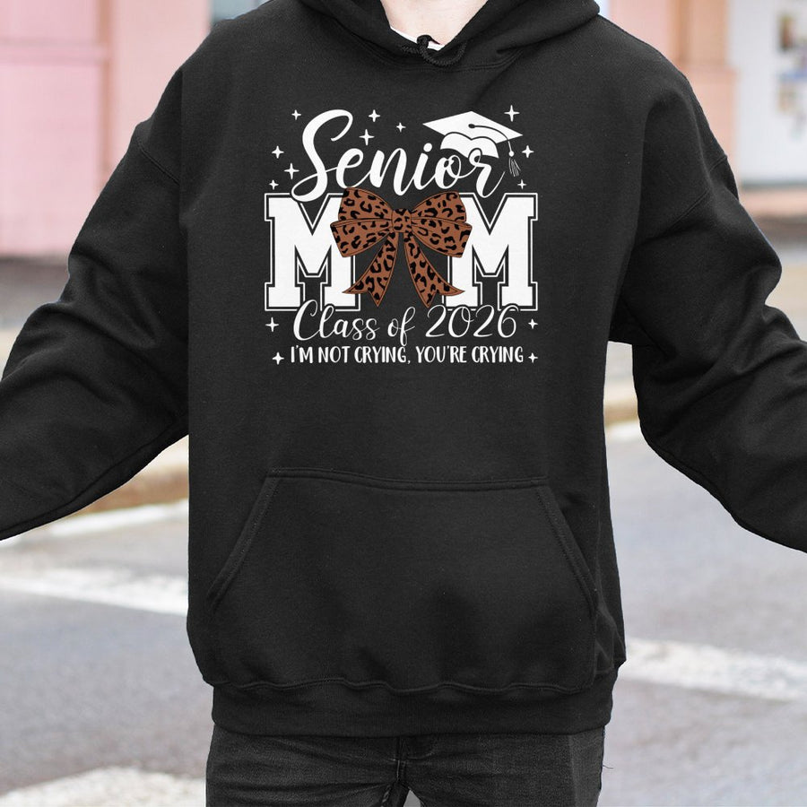 Senior Mom Class of 2026 Hoodie | Leopard Coquette Bow Graphic | Premium Cotton Blend | Graduation Gift for Proud Mothers