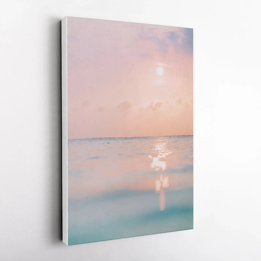 Calm Ocean Sunset Vertical Canvas | Minimalist Coastal Seascape Print | Premium Thick Gallery Wrap | Modern Wall Art for Bedroom Decor Gift