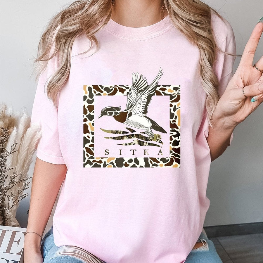 Duck Hunting T-Shirt | Wood Duck Camo Graphic Print | 100% Cotton Premium Tee | Wildlife Waterfowl Apparel Gift for Hunters