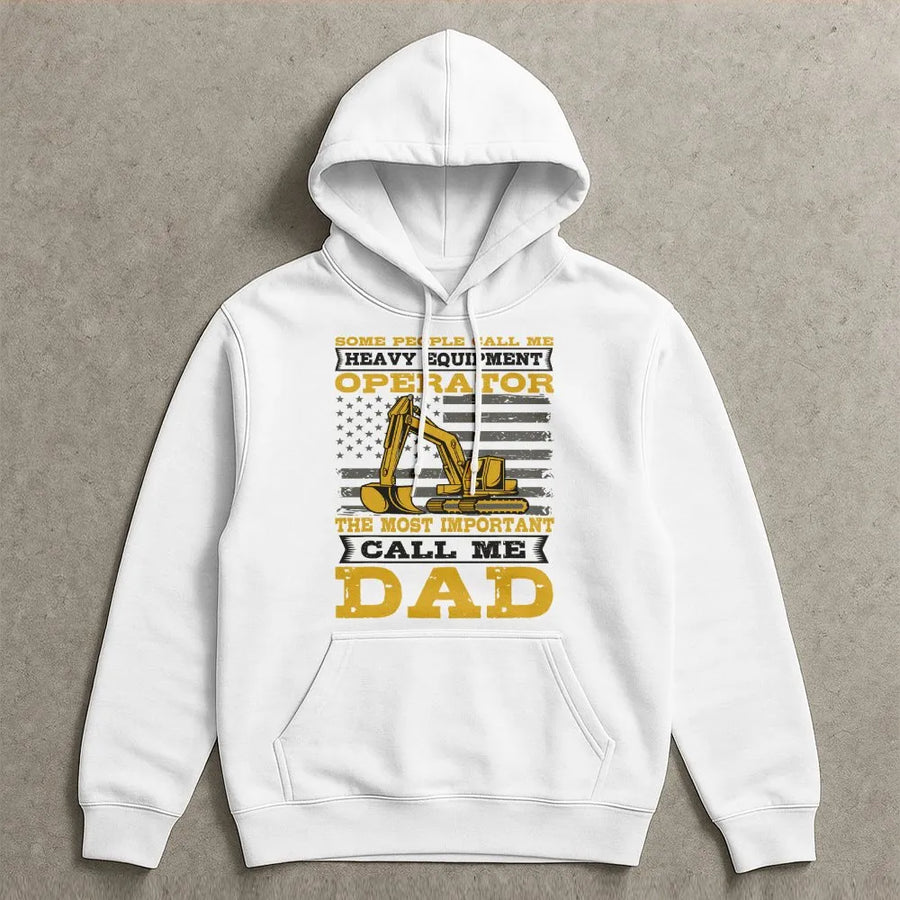 Heavy Equipment Operator Dad Hoodie | Excavator US Flag Graphic Pullover | Soft Cotton Blend | Funny Construction Worker Gift for Father