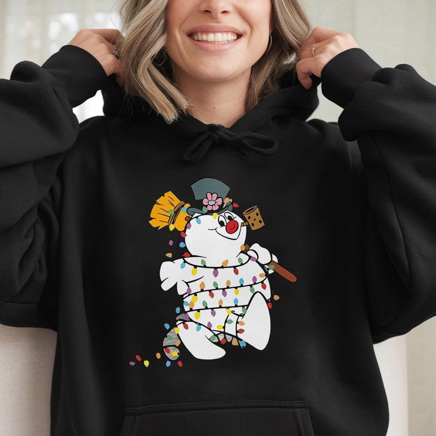 Snowman Christmas Hoodie | Festive Holiday Light Strand Design | Premium Cotton-Blend Comfort | Unisex Winter Gift for Holiday Lovers