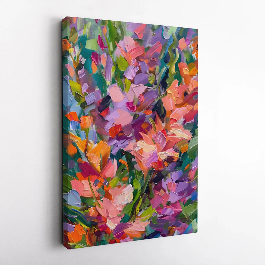 Colorful Abstract Floral Canvas Art | Thick Brushstroke Impressionist Painting | Premium Gallery Wrap Print | Modern Home Decor Gift