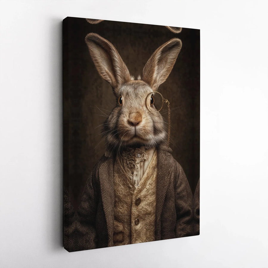 Gentleman Rabbit Canvas Wall Art | Victorian Animal Portrait with Monocle | Premium Fade-Resistant Print | Dark Academia Office Decor Gift