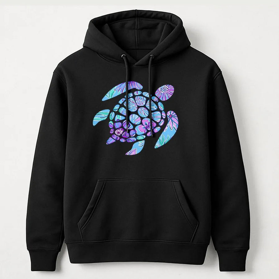 Floral Sea Turtle Hoodie | Trendy Watercolor Tortoise Graphic | Cozy Cotton Blend Pullover | Ocean Conservation Gift for Her