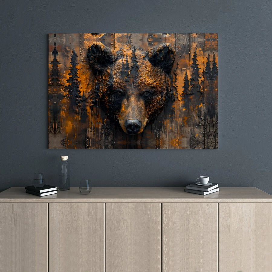 Rustic Bear Canvas Wall Art | 3D Forest Wildlife Portrait | Premium Gallery Wrapped Decor | Nature Lover Cabin Gift