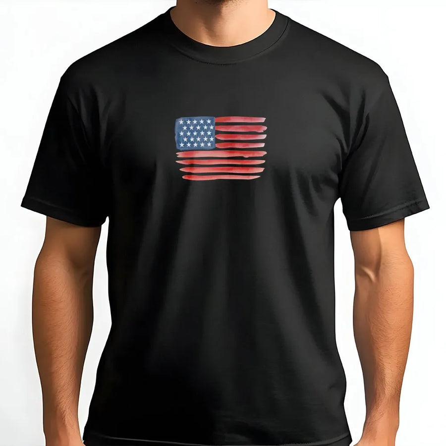 American Flag T-Shirt | Distressed Watercolor USA Flag Graphic | Premium Cotton Blend | Patriotic Gift for Men & Women