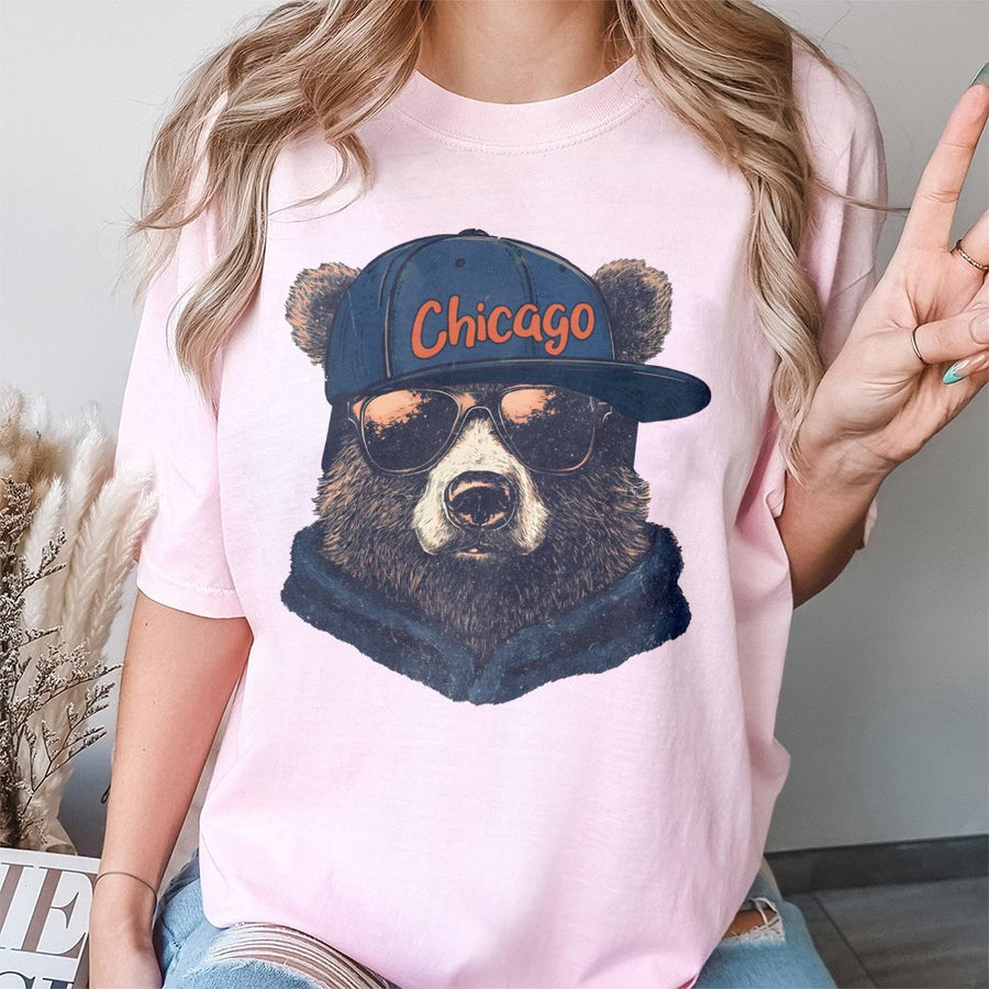 Chicago Bear With Sunglasses And Baseball Cap T-Shirt