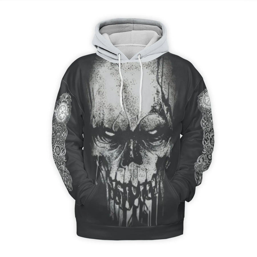 Viking Berserker Hoodie | Skull And Dragon Runes 3D Graphic Print | Premium Polyester Fleece Lining | Unisex Norse Mythology Gift for Him