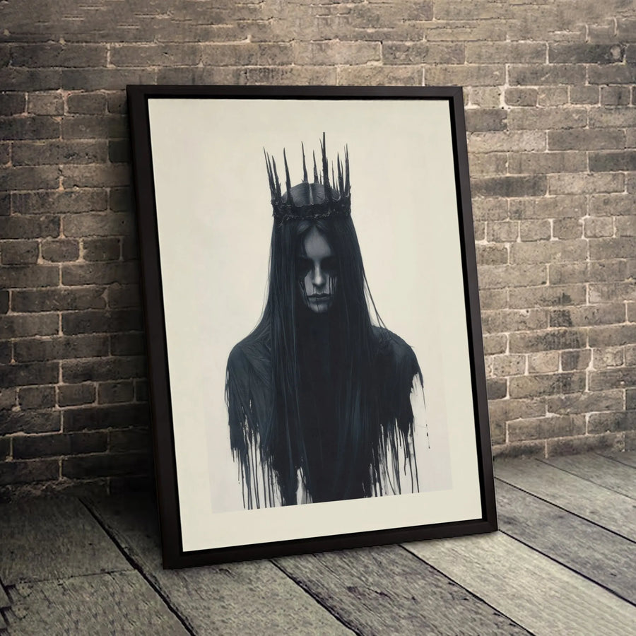 Gothic Queen Canvas Print | Dark Surreal Spiky Crown Wall Art | Premium Fade-Resistant Gallery Wrap | Spooky Home Decor Gift for Dark Academia Fans
