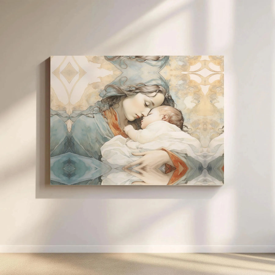 Madonna and Child Canvas Print | Watercolor Religious Wall Art | Premium Gallery Wrapped Decor | Catholic Gift for Home or Nursery
