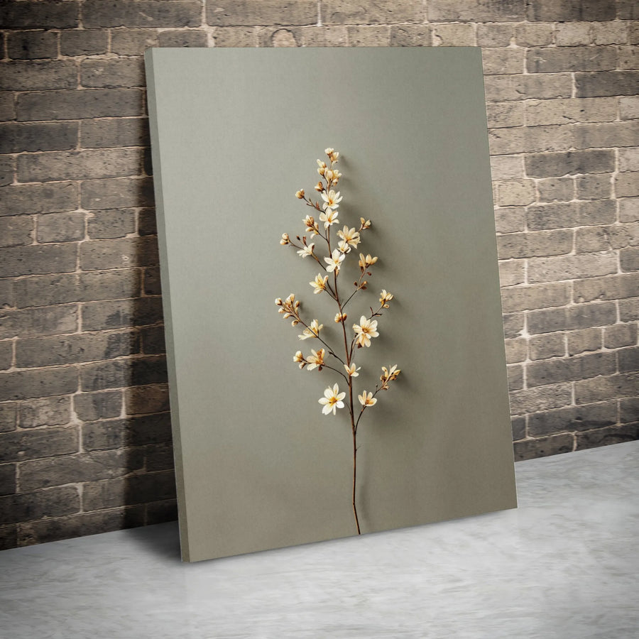 Minimalist Botanical Branch Canvas Art | White Floral Sage Green Wall Decor | Premium 1.25" Gallery Wrap | Modern Home Office Aesthetic