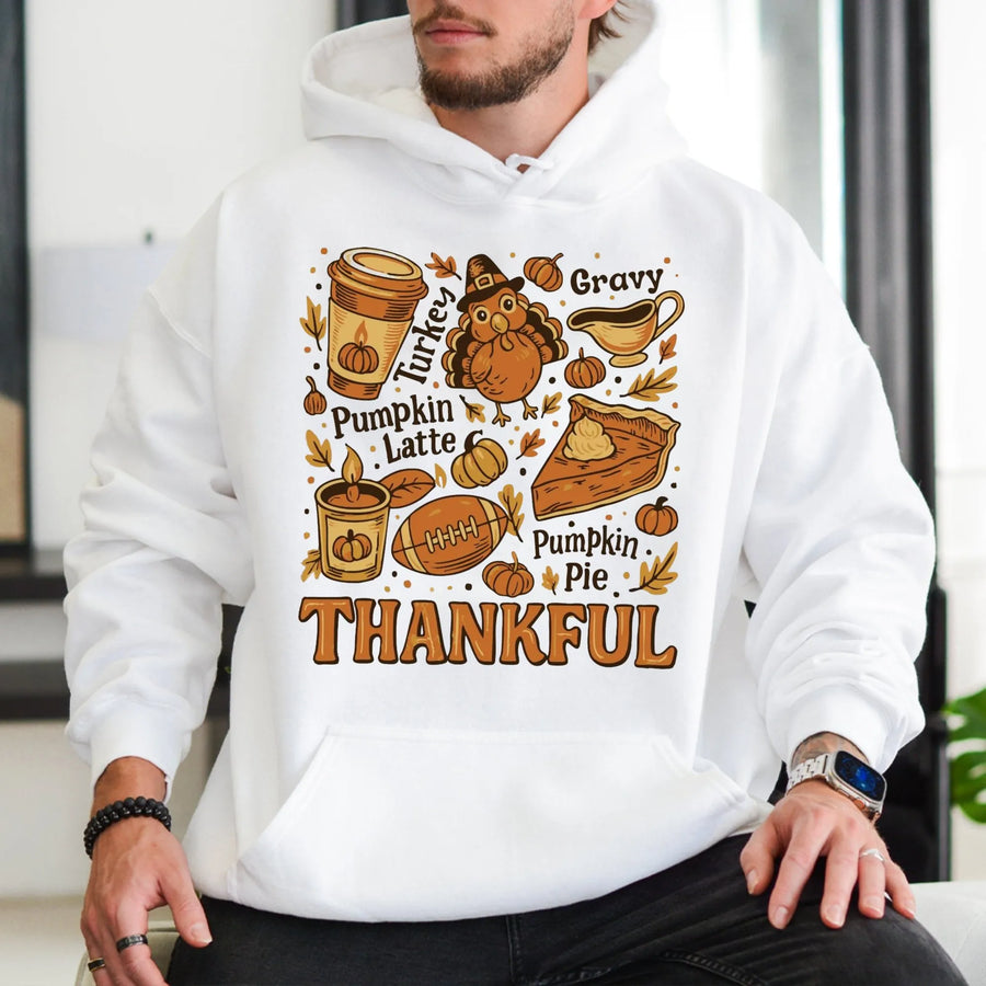 Thankful Thanksgiving Hoodie | Retro Fall Graphic Aesthetic | Premium Cotton Blend | Cozy Gift for Women & Families
