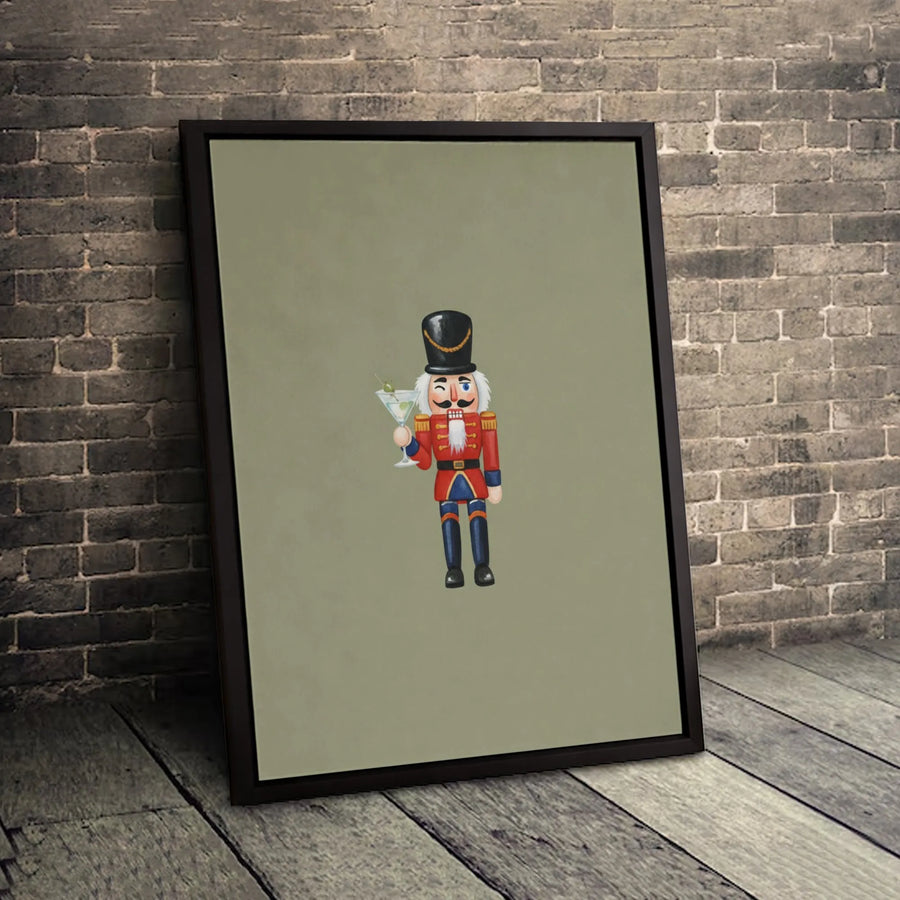 Nutcracker Martini Canvas Wall Art | Winking Soldier Holiday Decor | Premium Fade-Resistant Print | Festive Christmas Home Decor Gift