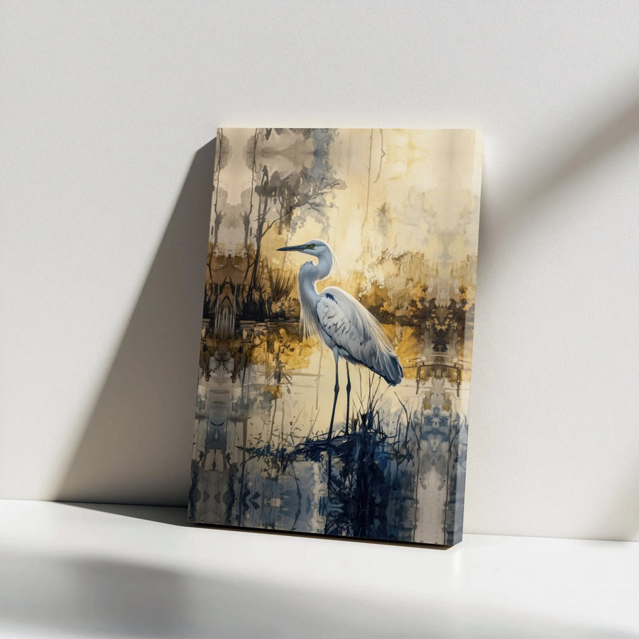 Great Egret Canvas Wall Art | Abstract Watercolor Bird Painting | Thick Gallery Wrap Canvas | Premium Coastal Decor Gift for Nature Lover