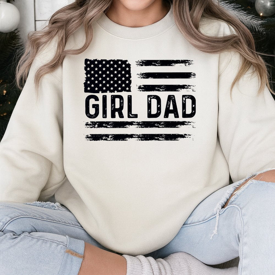 Girl Dad Sweatshirt | Distressed USA Flag Graphic Print | Premium Cotton Blend | Patriotic Father's Day 2026 Gift for Men