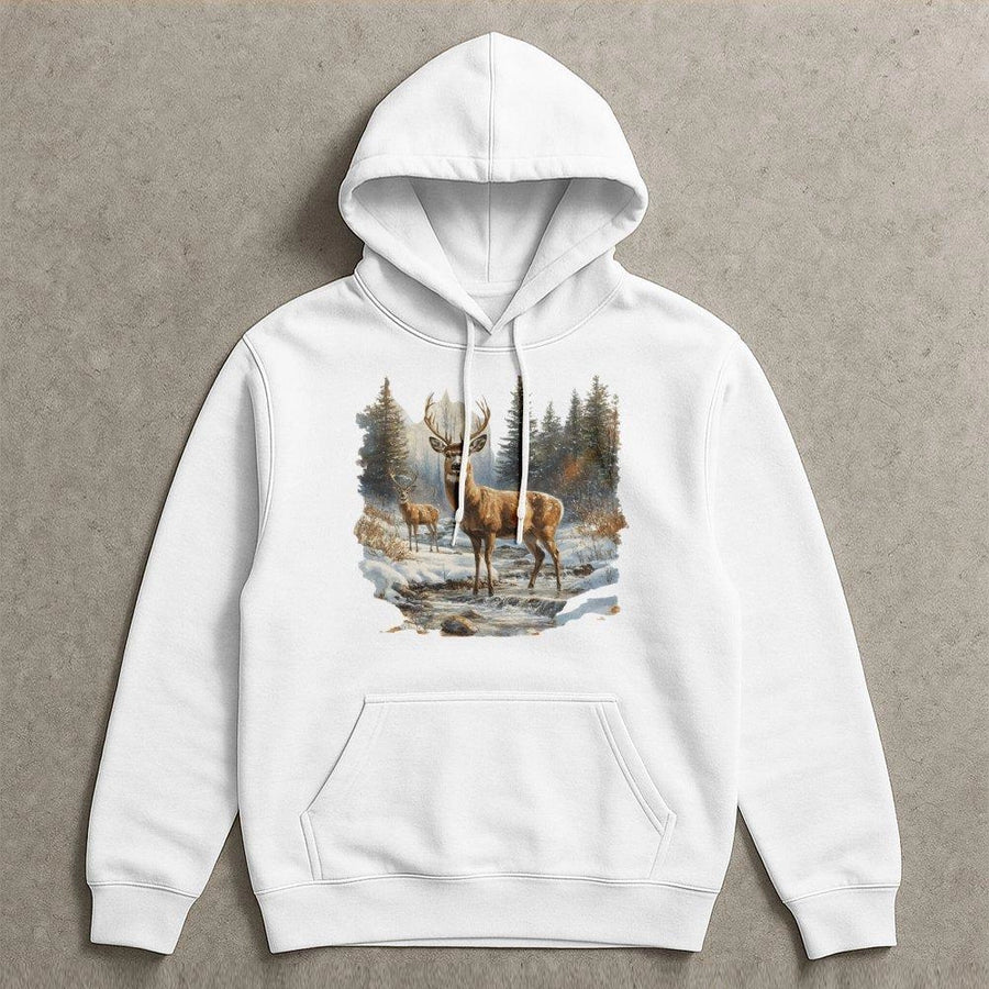 Deer Winter Forest Hoodie | Realistic Wildlife Nature Scene | Premium Cotton Blend | Cozy Gift For Outdoorsmen & Nature Lovers