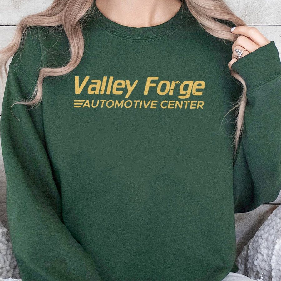 Valley Forge Automotive Center Sweatshirt | Distressed Graphic Print | Premium Cotton-Poly Blend | Vintage Inspired Mechanic Gift Unisex