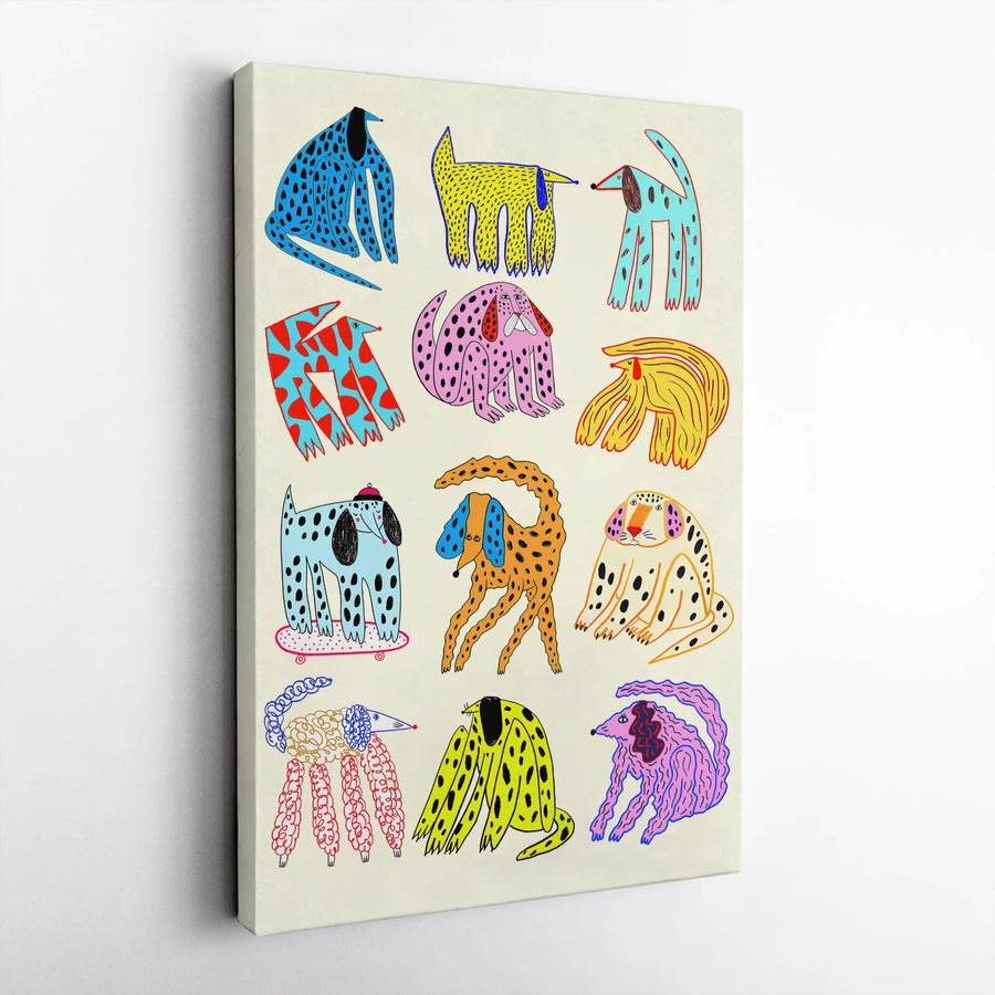 Whimsical Dog Wall Art | Colorful Cartoon Puppy Illustration | Premium Gallery Wrapped Canvas | Unique Pet Lover Home Decor Gift