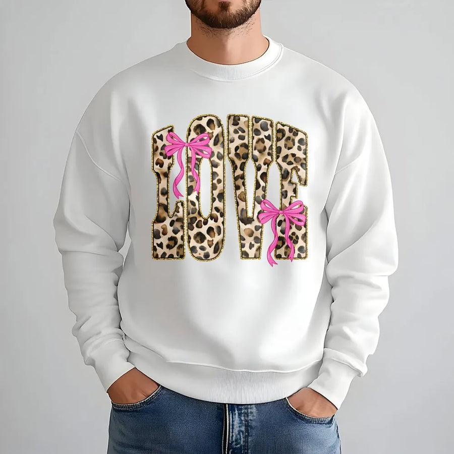 Love Sweatshirt | Leopard Print Coquette Bow Graphic | Premium Soft Cotton Blend | Aesthetic Valentine Gift for Her