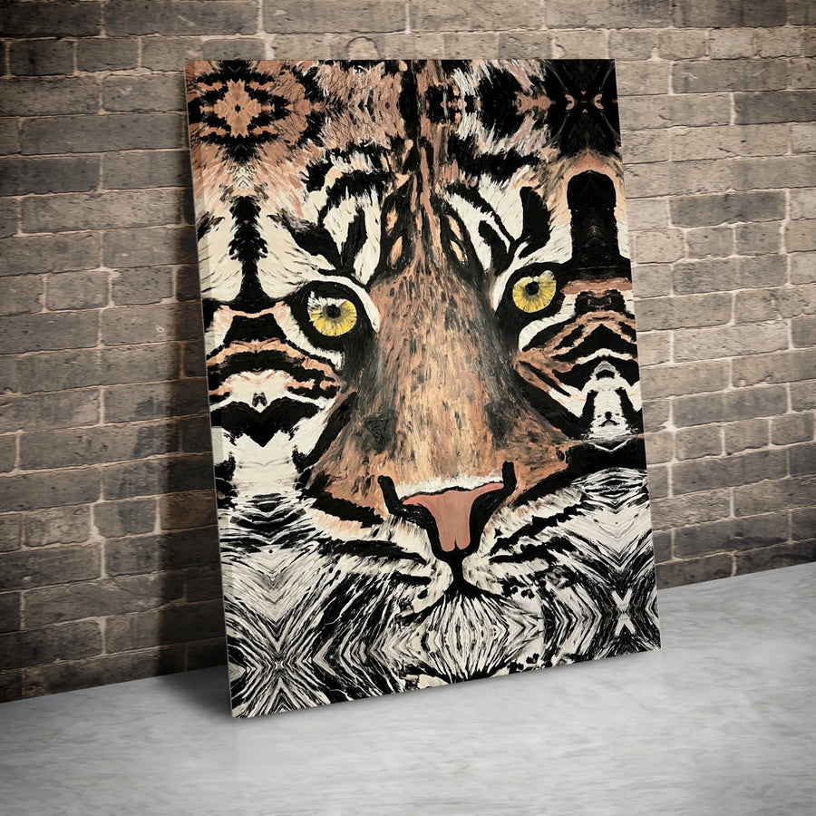 Abstract Tiger Canvas Wall Art | Mirrored Animal Portrait | 1.25 Inch Gallery Wrap | Premium Modern Wildlife Decor for Living Room
