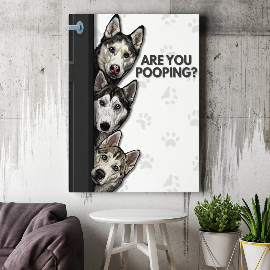 Siberian Husky Wall Art | Are You Pooping Funny Dog Sign | Premium 1.25 Inch Gallery Wrap Canvas | Gift For Dog Lovers & Bathroom Decor