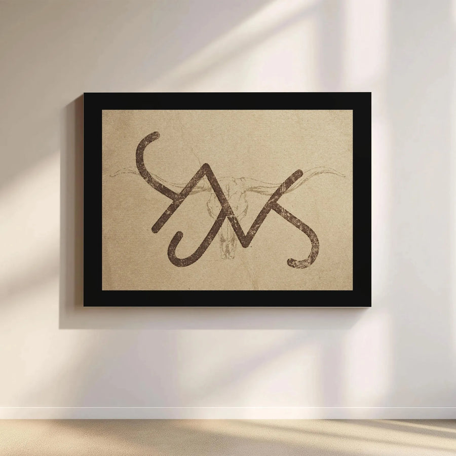 Western Ranch Brand Canvas Print | Steer Skull Silhouette Wall Art | Premium Gallery Wrapped Decor | Rustic Farmhouse Gift For Ranchers