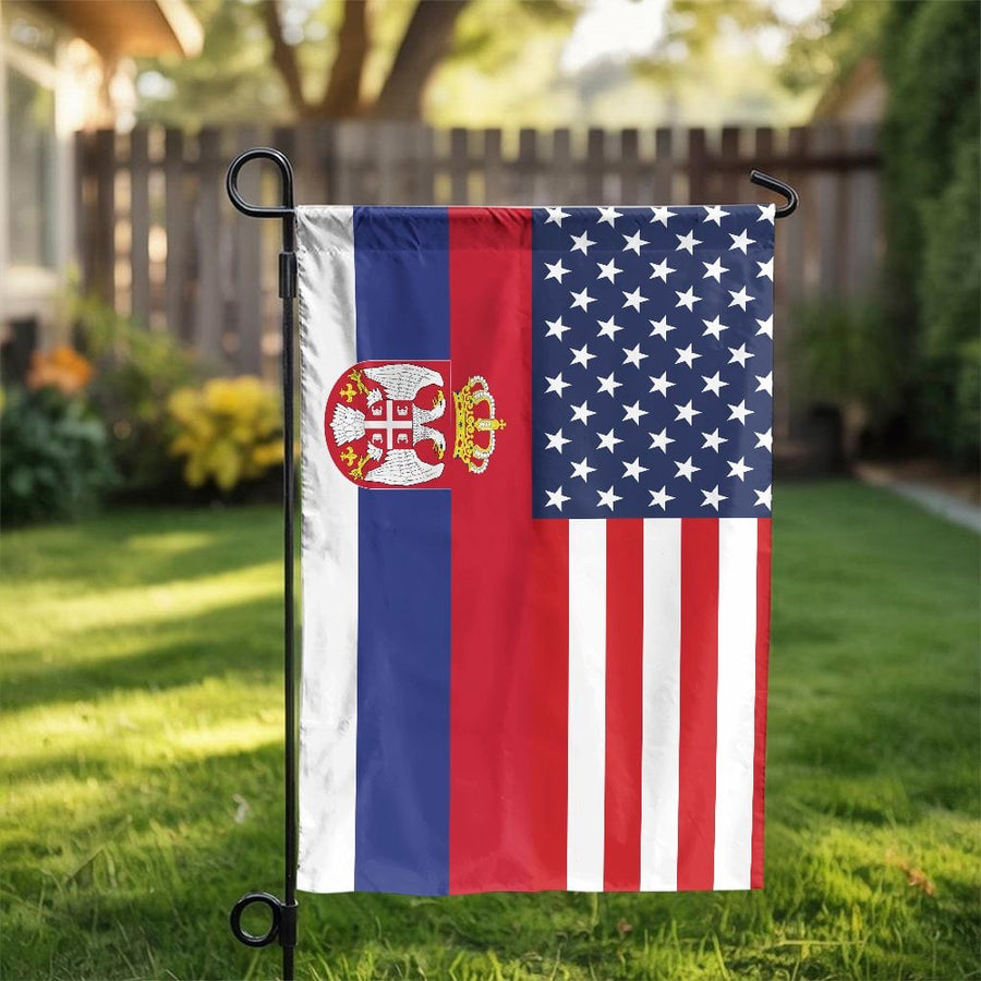 Serbian American Friendship Garden Flag | Double-Sided Heritage Yard Decor | Weather-Resistant Polyester | Patriotic Gift for Serbian-Americans