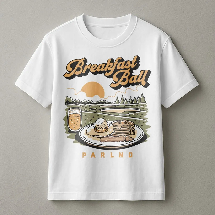 Breakfast Ball Golf T-Shirt | Retro Funny Brunch Graphic Design | Premium 100% Cotton Tee | Gift for Golfers and Breakfast Lovers