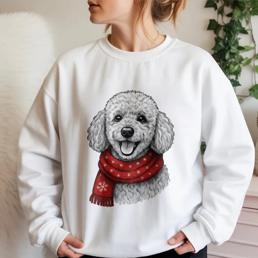 Poodle Christmas Sweatshirt | Festive Scarf Design | Premium Cotton-Poly Blend | Cozy Holiday Gift for Dog Lovers and Pet Owners